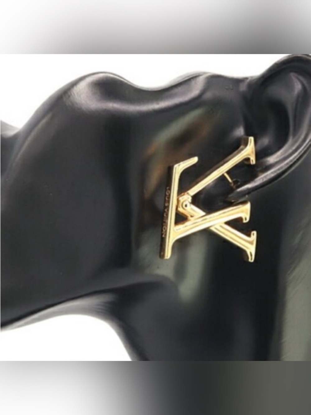 Gold Plated Brass LV Hoops W/Oversized Designer Logo